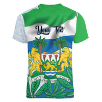 Personalised Sierra Leone Independence Day Women V-Neck T-Shirt Funny Chimpanzee With Drum