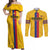 Custom Colombia Football Couples Matching Off Shoulder Maxi Dress and Long Sleeve Button Shirt Vamos Los Cafeteros