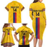 Custom Colombia Football Family Matching Long Sleeve Bodycon Dress and Hawaiian Shirt Vamos Los Cafeteros