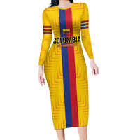 Custom Colombia Football Family Matching Long Sleeve Bodycon Dress and Hawaiian Shirt Vamos Los Cafeteros