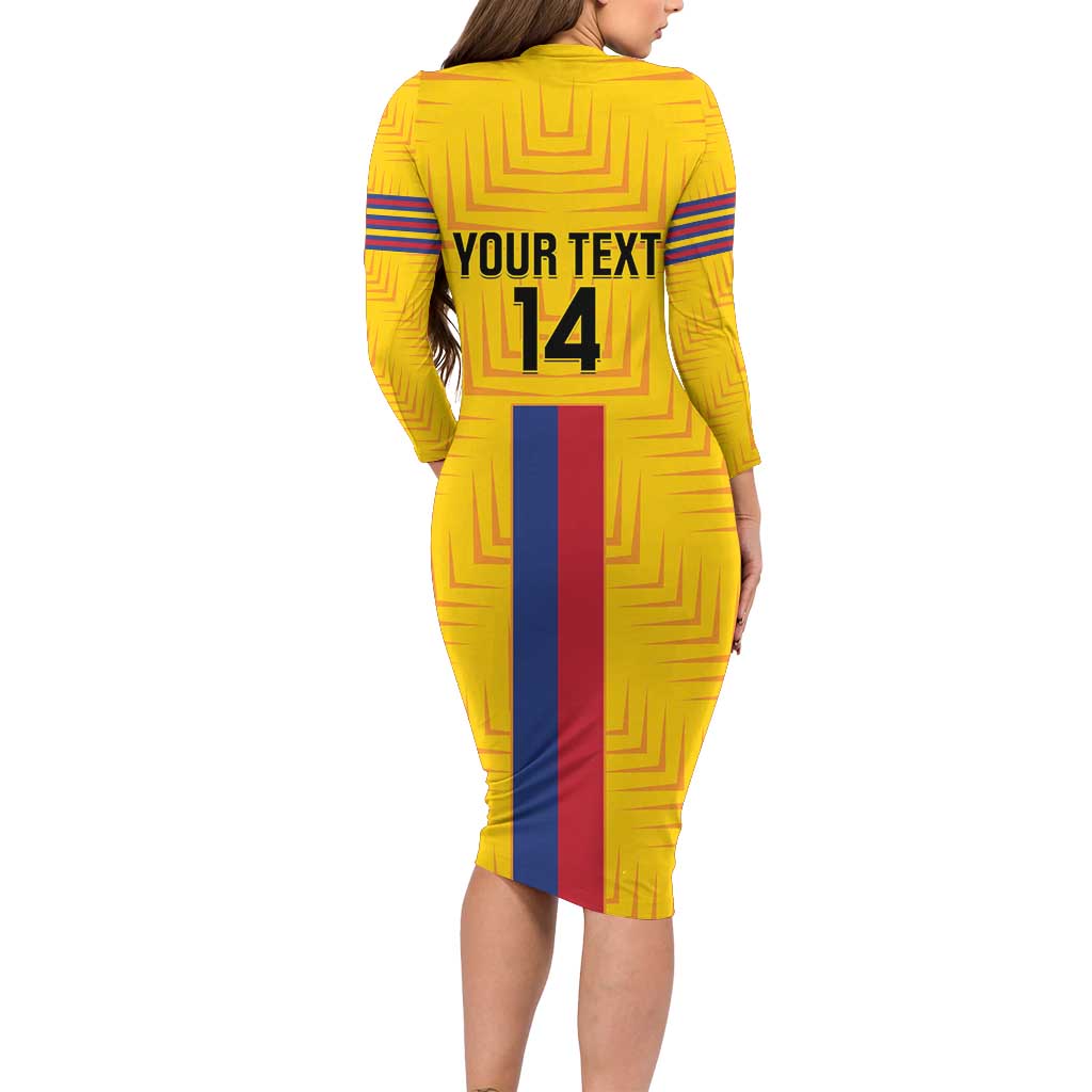 Custom Colombia Football Family Matching Long Sleeve Bodycon Dress and Hawaiian Shirt Vamos Los Cafeteros