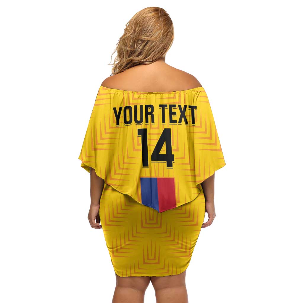 Custom Colombia Football Family Matching Off Shoulder Short Dress and Hawaiian Shirt Vamos Los Cafeteros