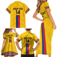 Custom Colombia Football Family Matching Short Sleeve Bodycon Dress and Hawaiian Shirt Vamos Los Cafeteros
