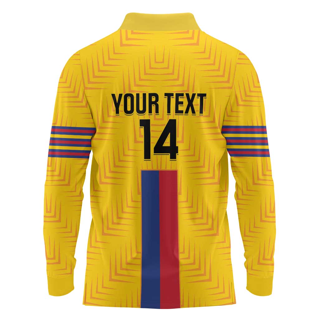 Custom Colombia Football Long Sleeve Polo Shirt Vamos Los Cafeteros