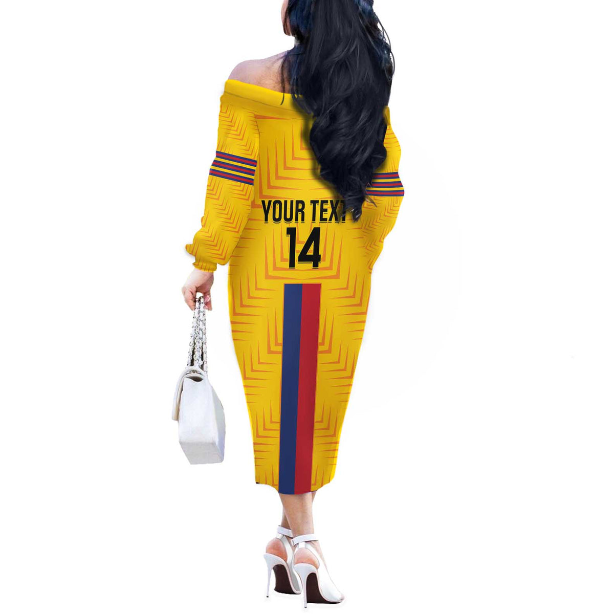 Custom Colombia Football Off The Shoulder Long Sleeve Dress Vamos Los Cafeteros