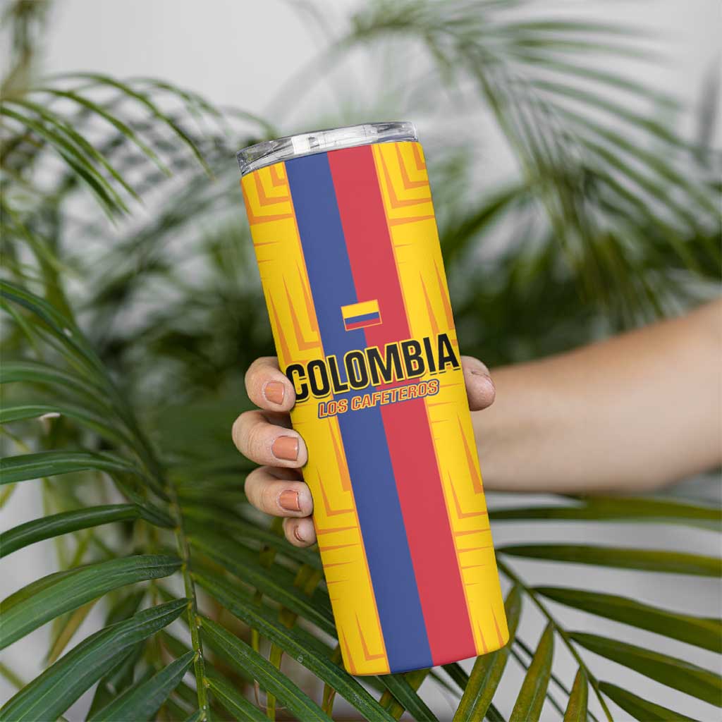 Custom Colombia Football Skinny Tumbler Vamos Los Cafeteros
