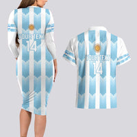 Custom Argentina Football Couples Matching Long Sleeve Bodycon Dress and Hawaiian Shirt Vamos La Albiceleste