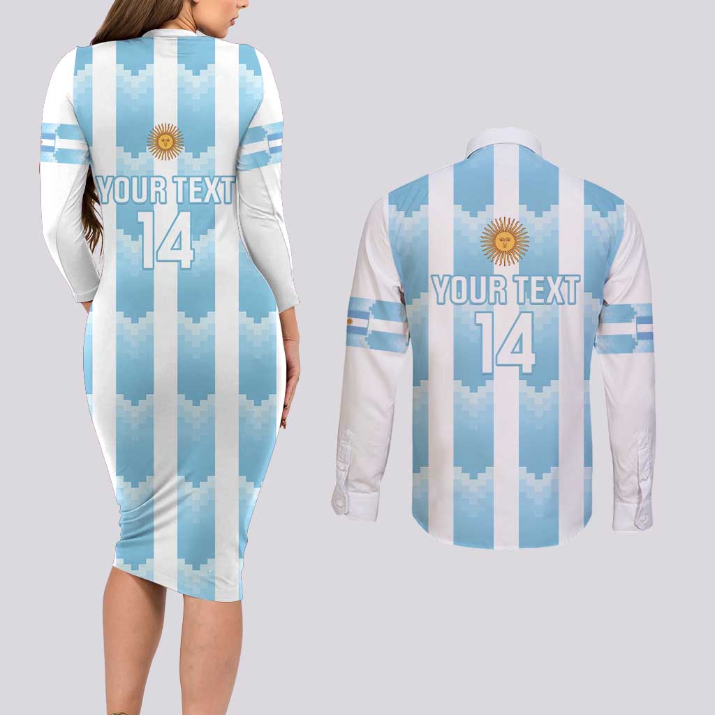 Custom Argentina Football Couples Matching Long Sleeve Bodycon Dress and Long Sleeve Button Shirt Vamos La Albiceleste