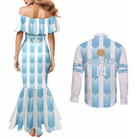 Custom Argentina Football Couples Matching Mermaid Dress and Long Sleeve Button Shirt Vamos La Albiceleste