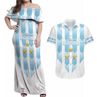 Custom Argentina Football Couples Matching Off Shoulder Maxi Dress and Hawaiian Shirt Vamos La Albiceleste
