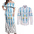 Custom Argentina Football Couples Matching Off Shoulder Maxi Dress and Long Sleeve Button Shirt Vamos La Albiceleste