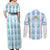 Custom Argentina Football Couples Matching Off Shoulder Maxi Dress and Long Sleeve Button Shirt Vamos La Albiceleste