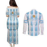 Custom Argentina Football Couples Matching Puletasi and Long Sleeve Button Shirt Vamos La Albiceleste