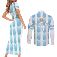 Custom Argentina Football Couples Matching Short Sleeve Bodycon Dress and Long Sleeve Button Shirt Vamos La Albiceleste