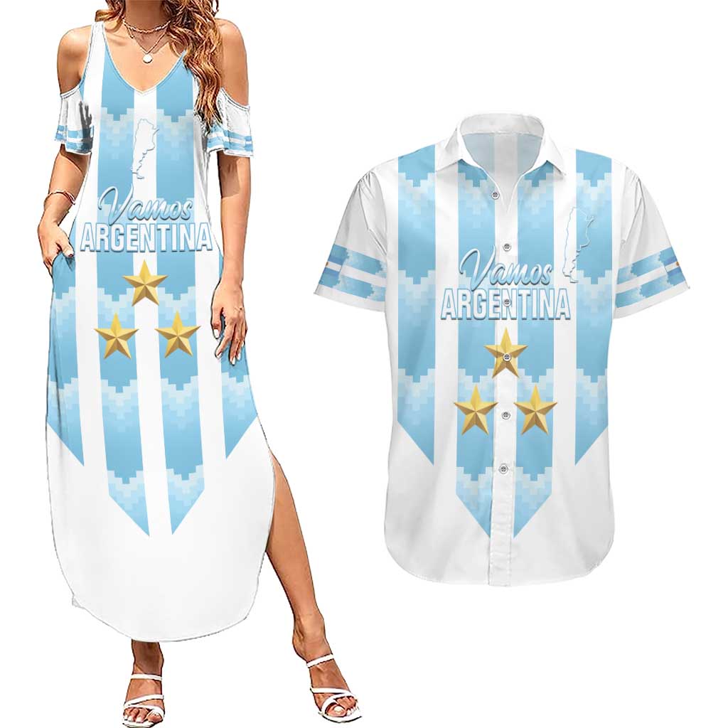 Custom Argentina Football Couples Matching Summer Maxi Dress and Hawaiian Shirt Vamos La Albiceleste