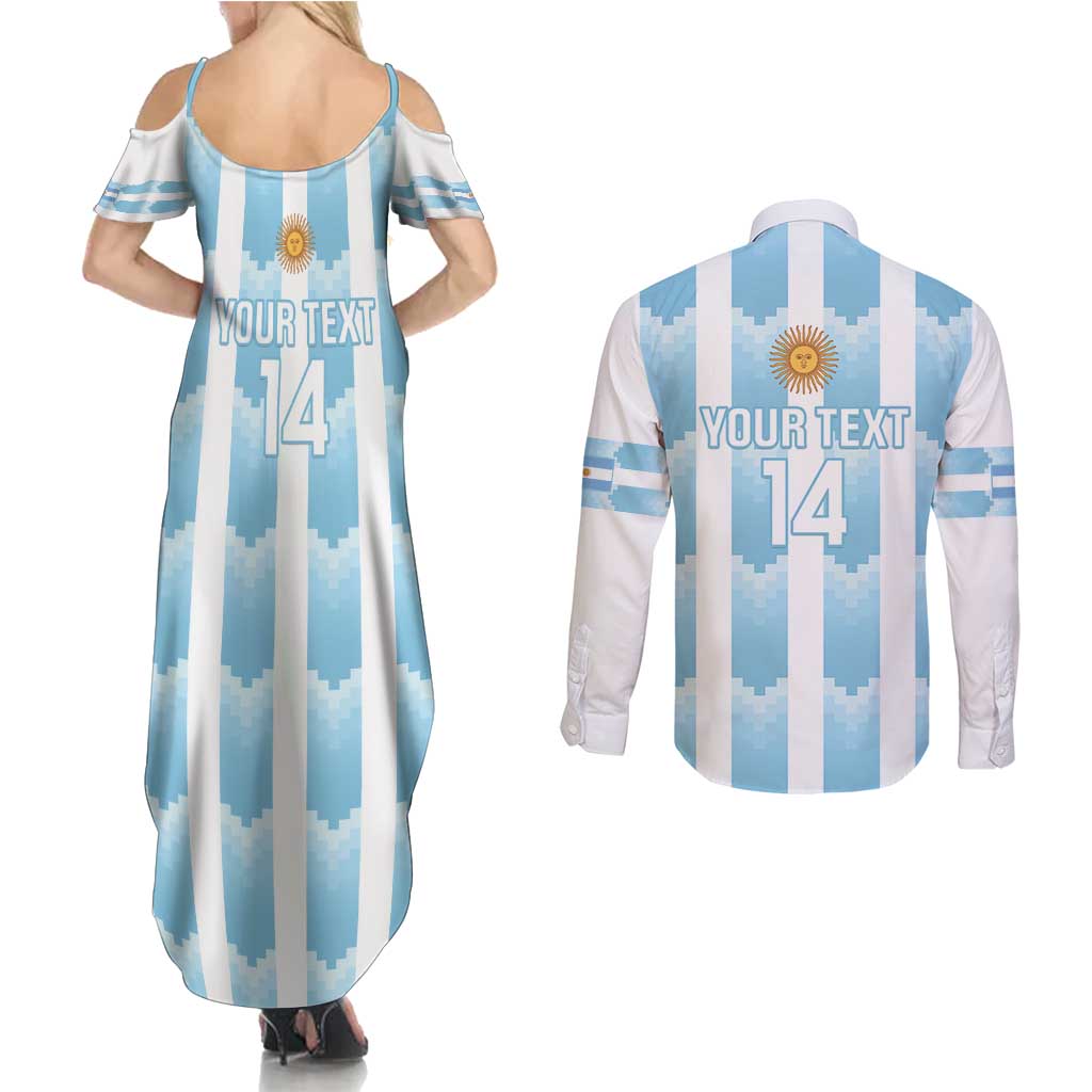 Custom Argentina Football Couples Matching Summer Maxi Dress and Long Sleeve Button Shirt Vamos La Albiceleste