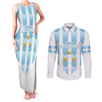 Custom Argentina Football Couples Matching Tank Maxi Dress and Long Sleeve Button Shirt Vamos La Albiceleste
