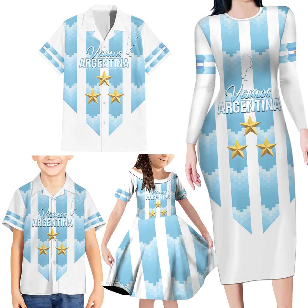 Custom Argentina Football Family Matching Long Sleeve Bodycon Dress and Hawaiian Shirt Vamos La Albiceleste