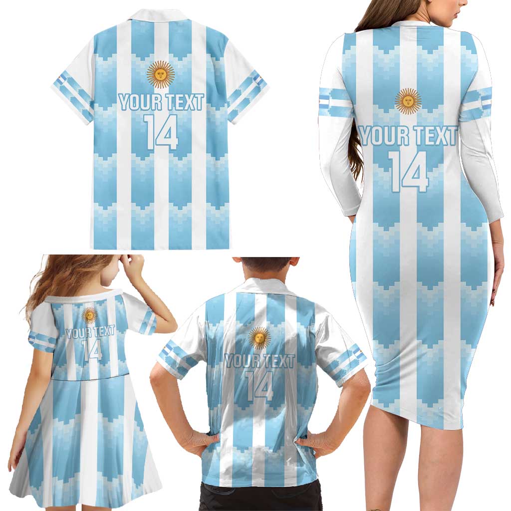 Custom Argentina Football Family Matching Long Sleeve Bodycon Dress and Hawaiian Shirt Vamos La Albiceleste
