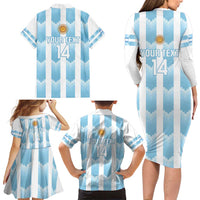 Custom Argentina Football Family Matching Long Sleeve Bodycon Dress and Hawaiian Shirt Vamos La Albiceleste