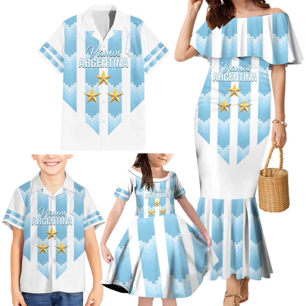 Custom Argentina Football Family Matching Mermaid Dress and Hawaiian Shirt Vamos La Albiceleste