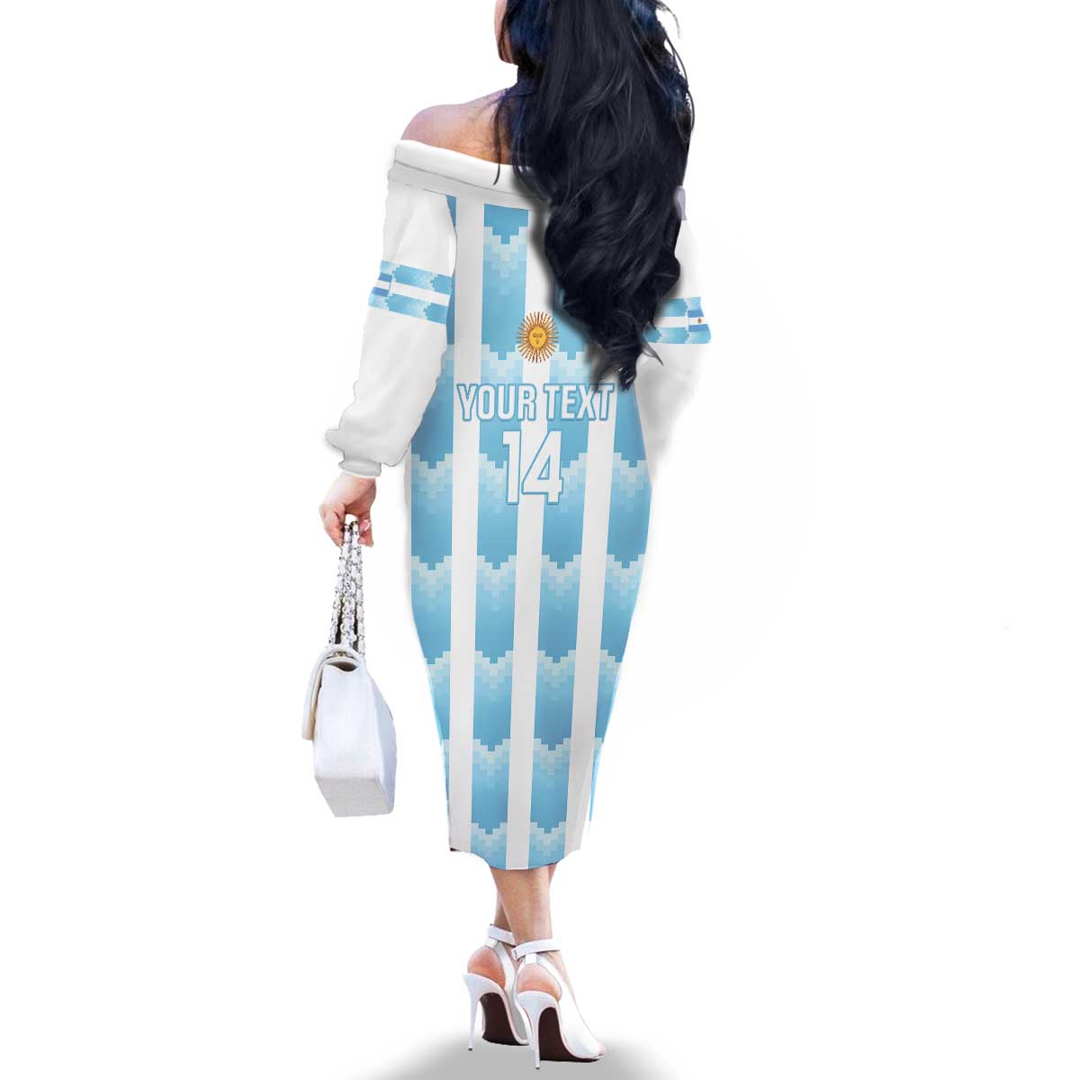 Custom Argentina Football Family Matching Off The Shoulder Long Sleeve Dress and Hawaiian Shirt Vamos La Albiceleste