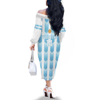 Custom Argentina Football Family Matching Off The Shoulder Long Sleeve Dress and Hawaiian Shirt Vamos La Albiceleste