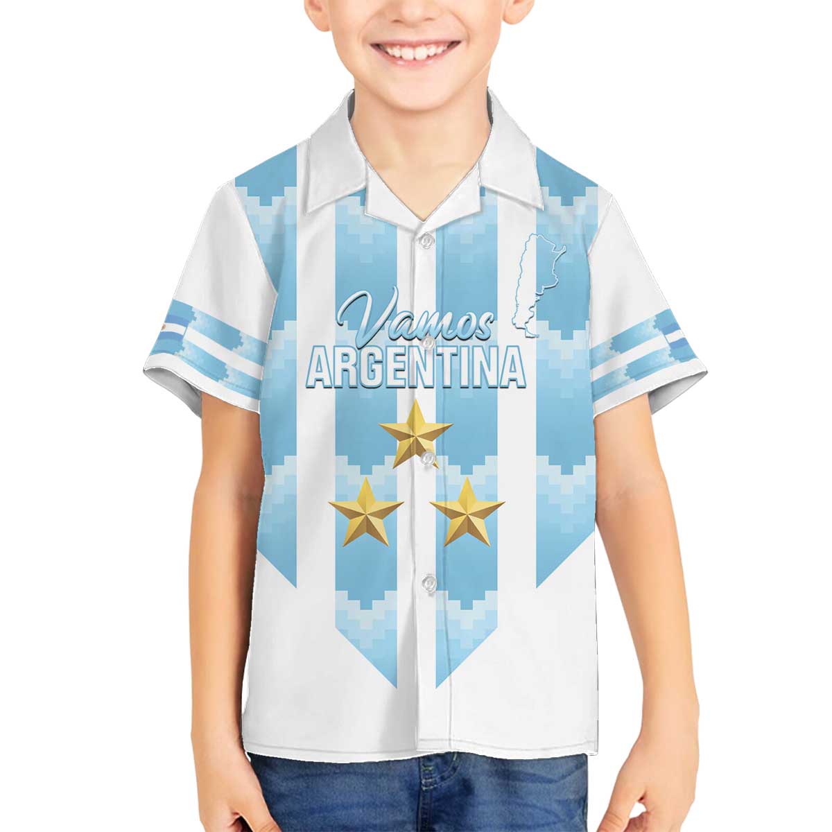 Custom Argentina Football Family Matching Off The Shoulder Long Sleeve Dress and Hawaiian Shirt Vamos La Albiceleste