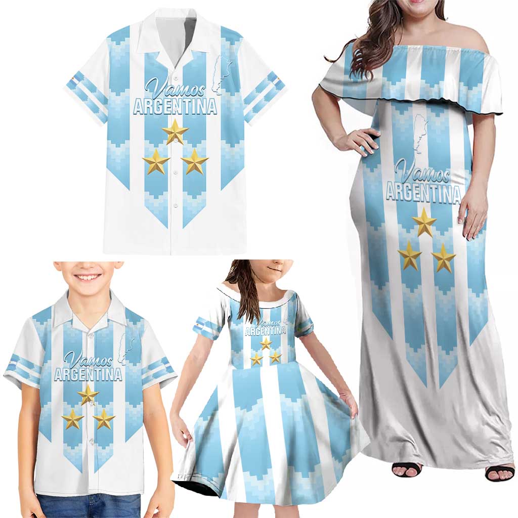 Custom Argentina Football Family Matching Off Shoulder Maxi Dress and Hawaiian Shirt Vamos La Albiceleste