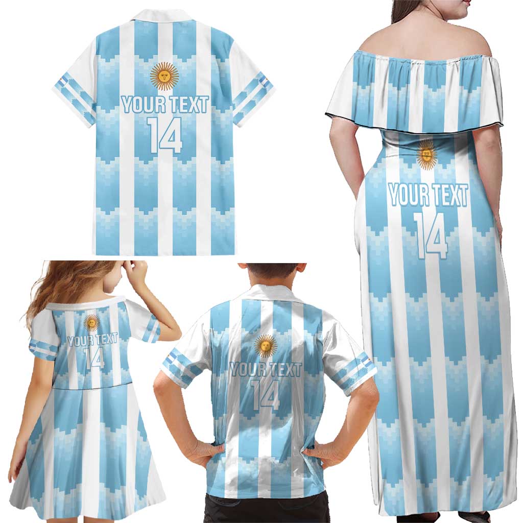 Custom Argentina Football Family Matching Off Shoulder Maxi Dress and Hawaiian Shirt Vamos La Albiceleste