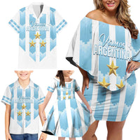 Custom Argentina Football Family Matching Off Shoulder Short Dress and Hawaiian Shirt Vamos La Albiceleste