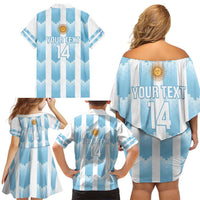 Custom Argentina Football Family Matching Off Shoulder Short Dress and Hawaiian Shirt Vamos La Albiceleste