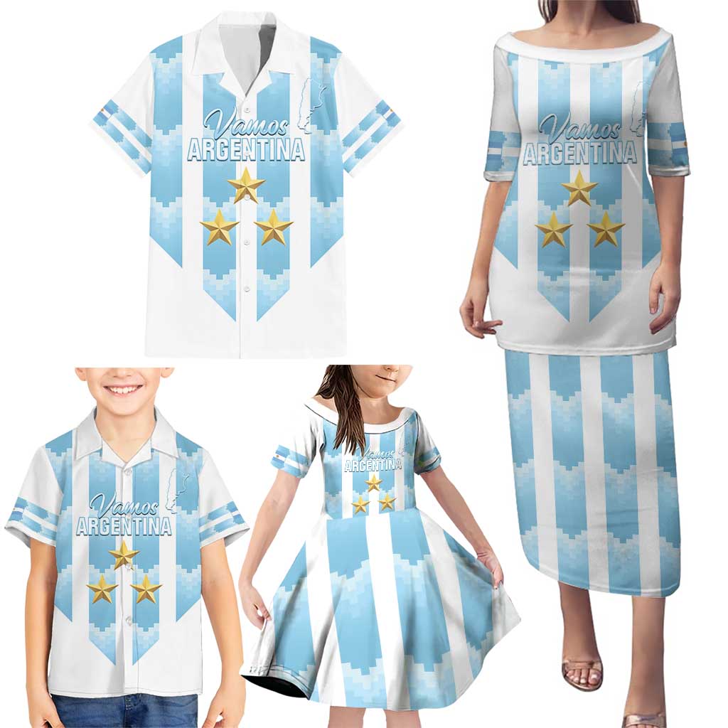 Custom Argentina Football Family Matching Puletasi and Hawaiian Shirt Vamos La Albiceleste