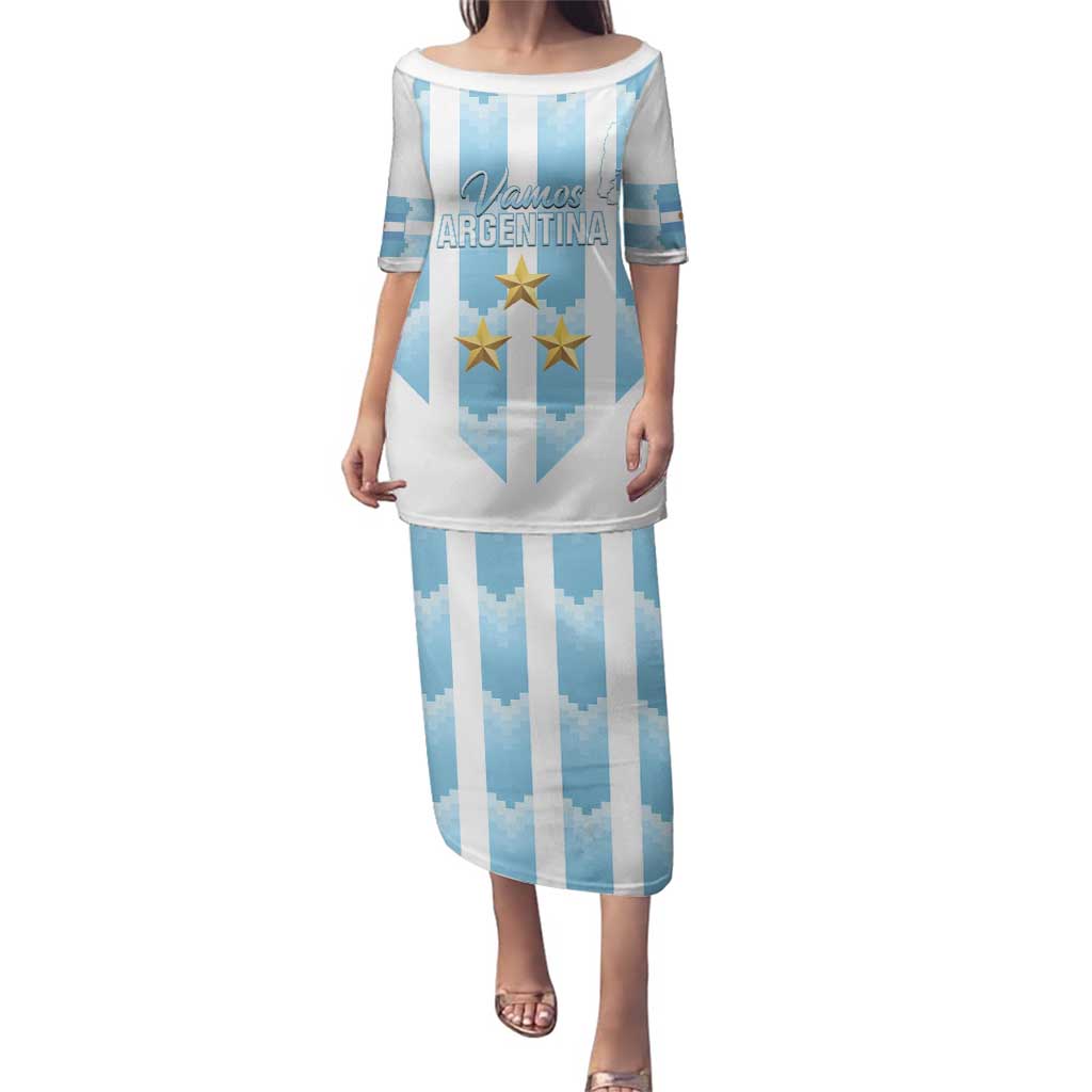 Custom Argentina Football Family Matching Puletasi and Hawaiian Shirt Vamos La Albiceleste