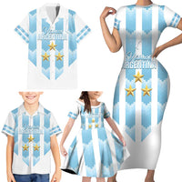Custom Argentina Football Family Matching Short Sleeve Bodycon Dress and Hawaiian Shirt Vamos La Albiceleste