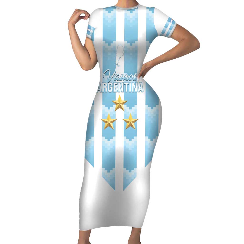 Custom Argentina Football Family Matching Short Sleeve Bodycon Dress and Hawaiian Shirt Vamos La Albiceleste