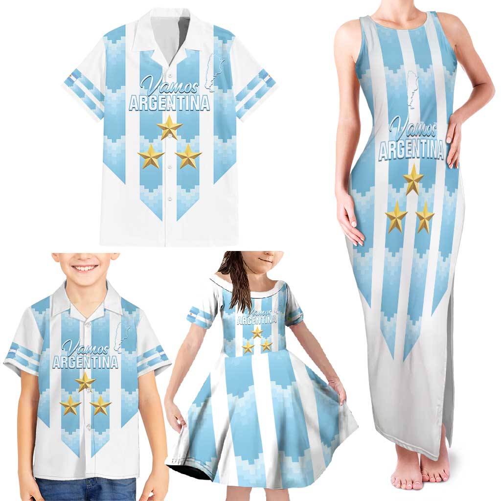 Custom Argentina Football Family Matching Tank Maxi Dress and Hawaiian Shirt Vamos La Albiceleste
