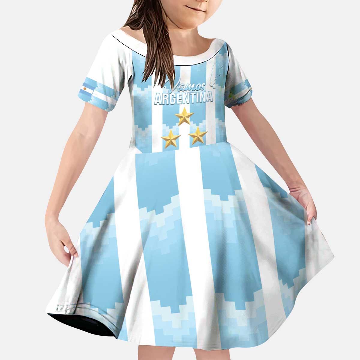 Custom Argentina Football Kid Short Sleeve Dress Vamos La Albiceleste