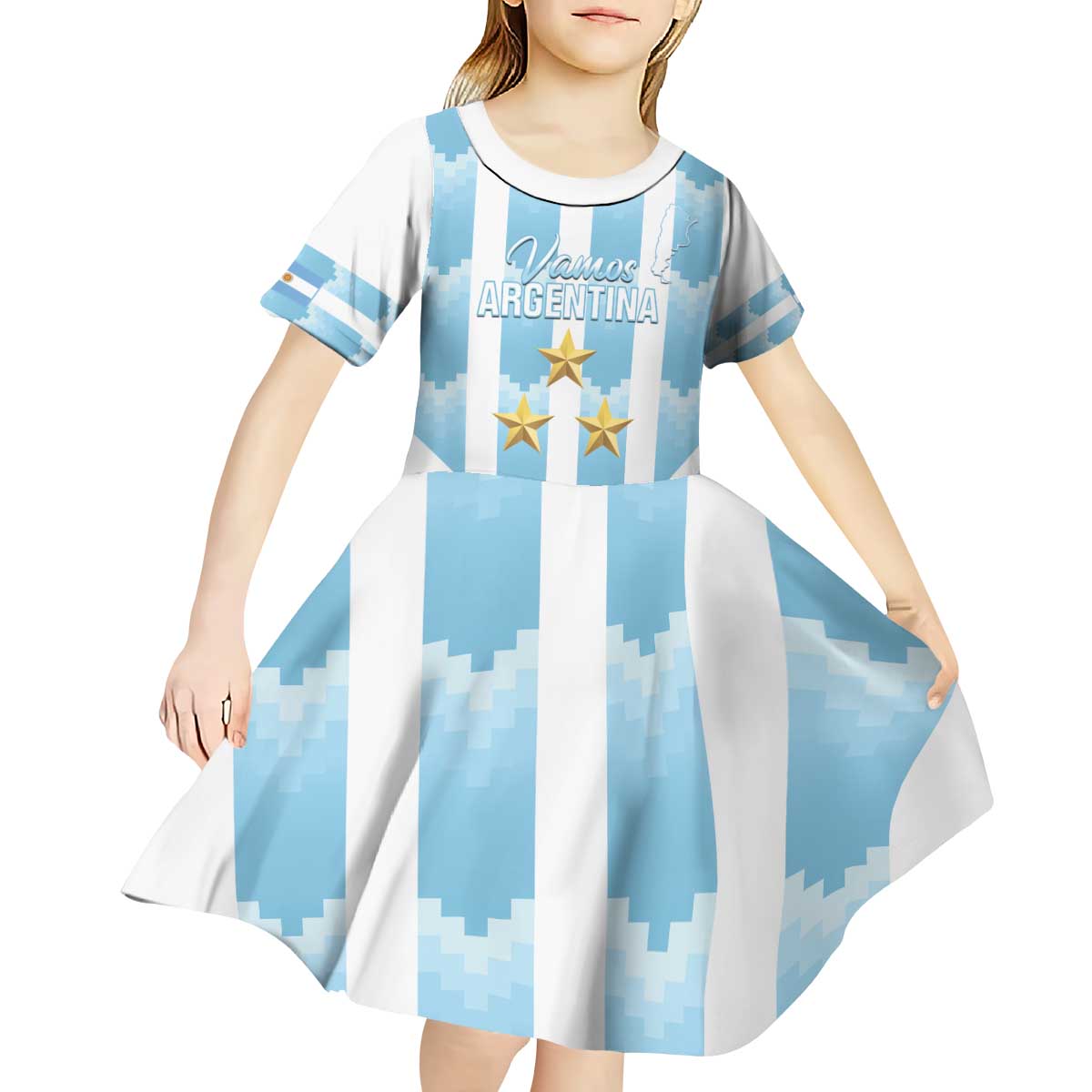 Custom Argentina Football Kid Short Sleeve Dress Vamos La Albiceleste