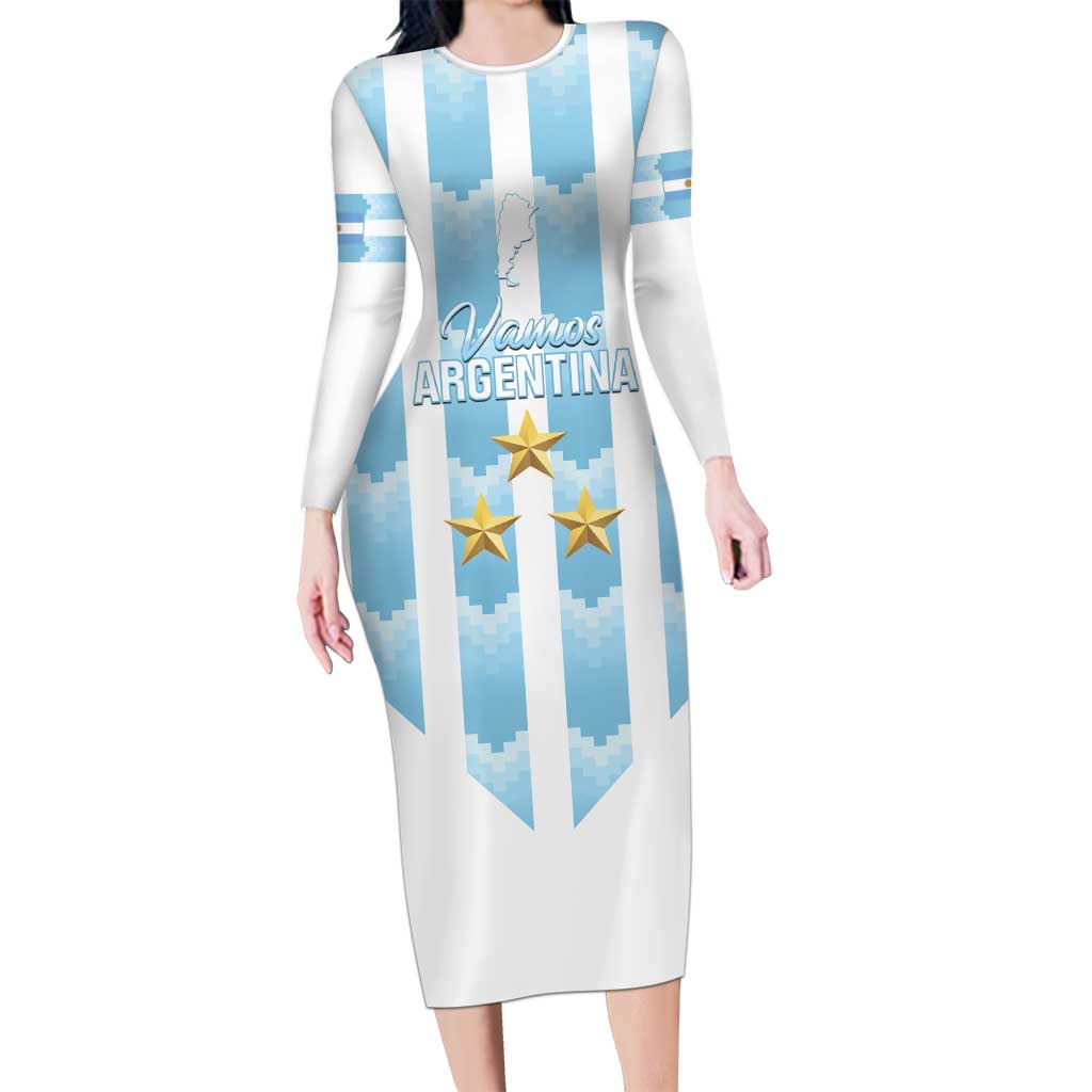 Custom Argentina Football Long Sleeve Bodycon Dress Vamos La Albiceleste