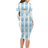 Custom Argentina Football Long Sleeve Bodycon Dress Vamos La Albiceleste