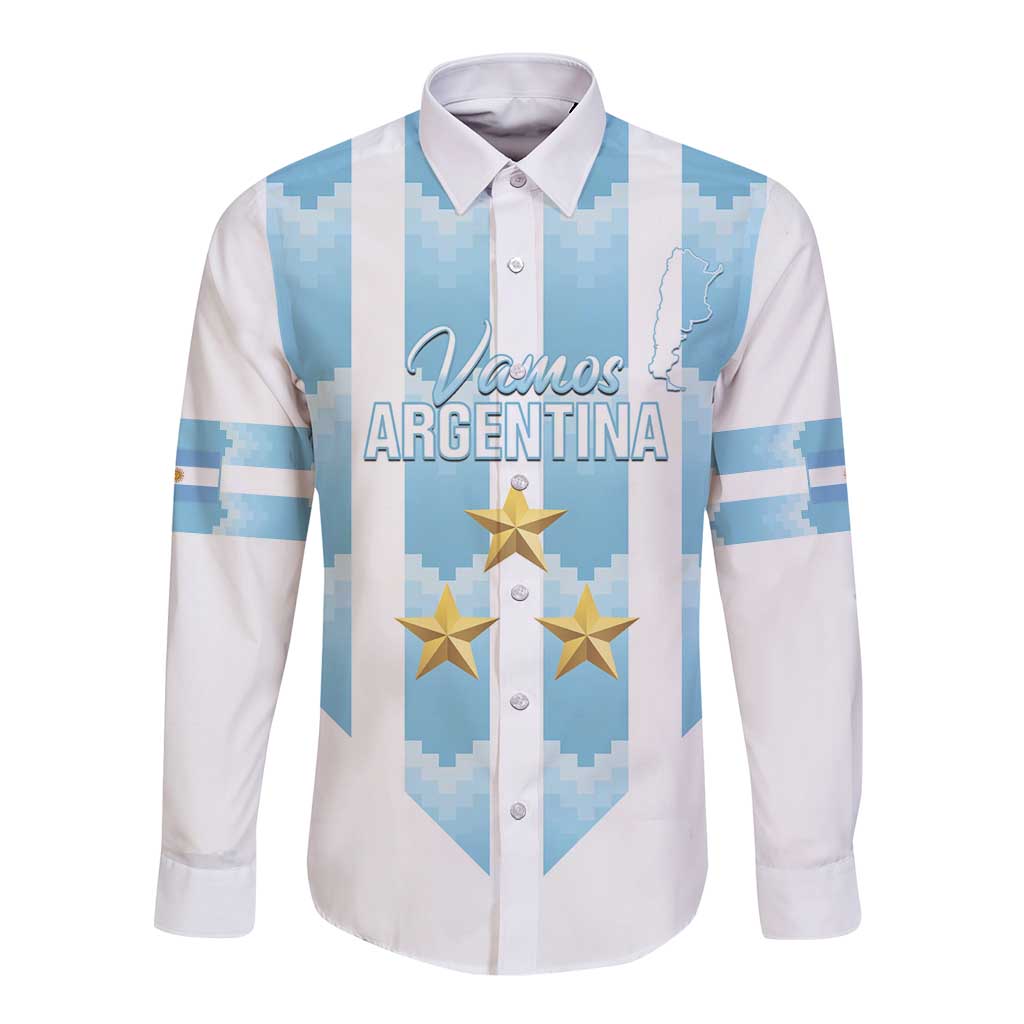 Custom Argentina Football Long Sleeve Button Shirt Vamos La Albiceleste