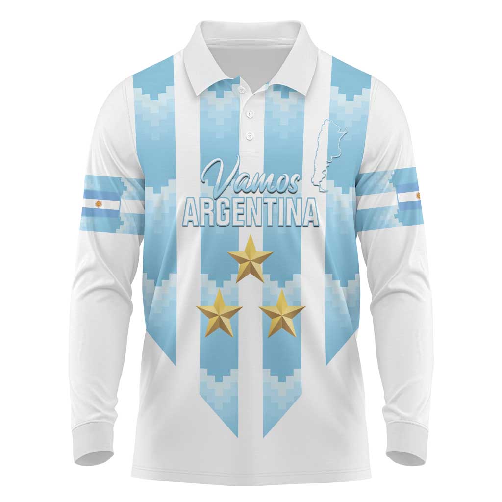 Custom Argentina Football Long Sleeve Polo Shirt Vamos La Albiceleste