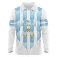 Custom Argentina Football Long Sleeve Polo Shirt Vamos La Albiceleste