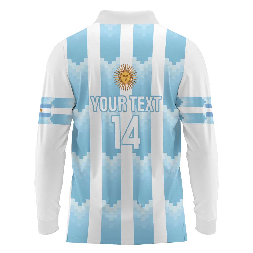 Custom Argentina Football Long Sleeve Polo Shirt Vamos La Albiceleste