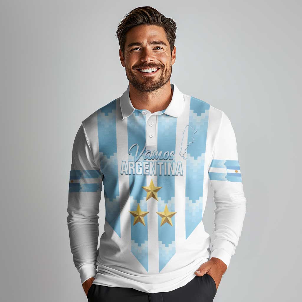 Custom Argentina Football Long Sleeve Polo Shirt Vamos La Albiceleste
