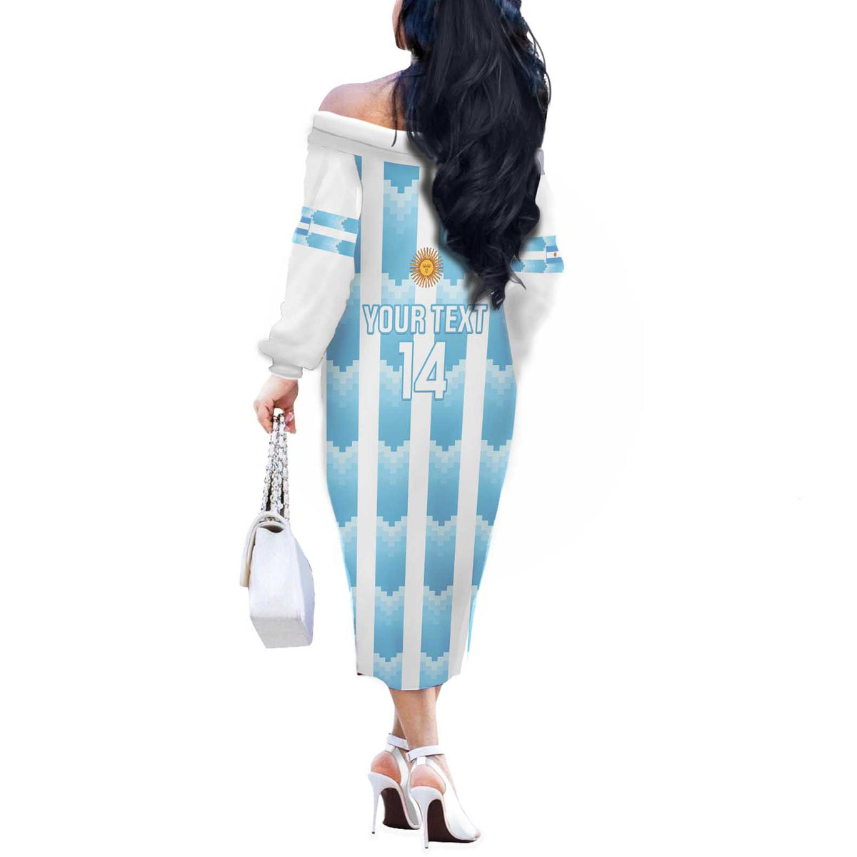 Custom Argentina Football Off The Shoulder Long Sleeve Dress Vamos La Albiceleste