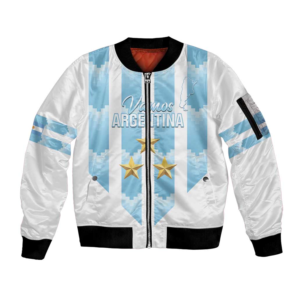 Custom Argentina Football Sleeve Zip Bomber Jacket Vamos La Albiceleste