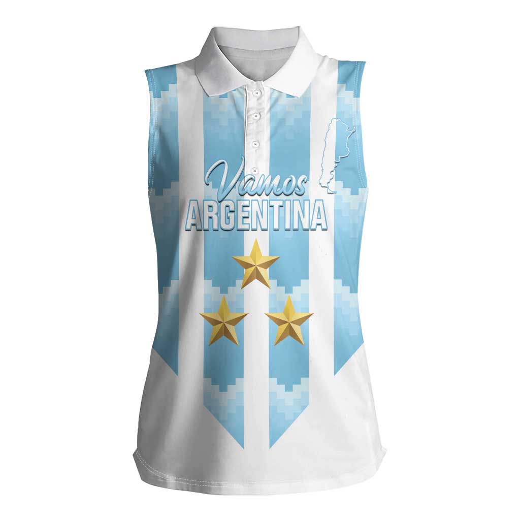 Custom Argentina Football Women Sleeveless Polo Shirt Vamos La Albiceleste