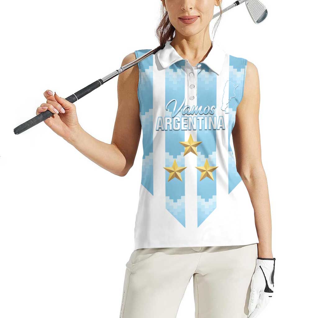 Custom Argentina Football Women Sleeveless Polo Shirt Vamos La Albiceleste